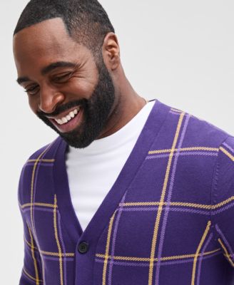 Men's Cotton Windowpane-Plaid Cardigan Sweater, Exclusively at Macy's