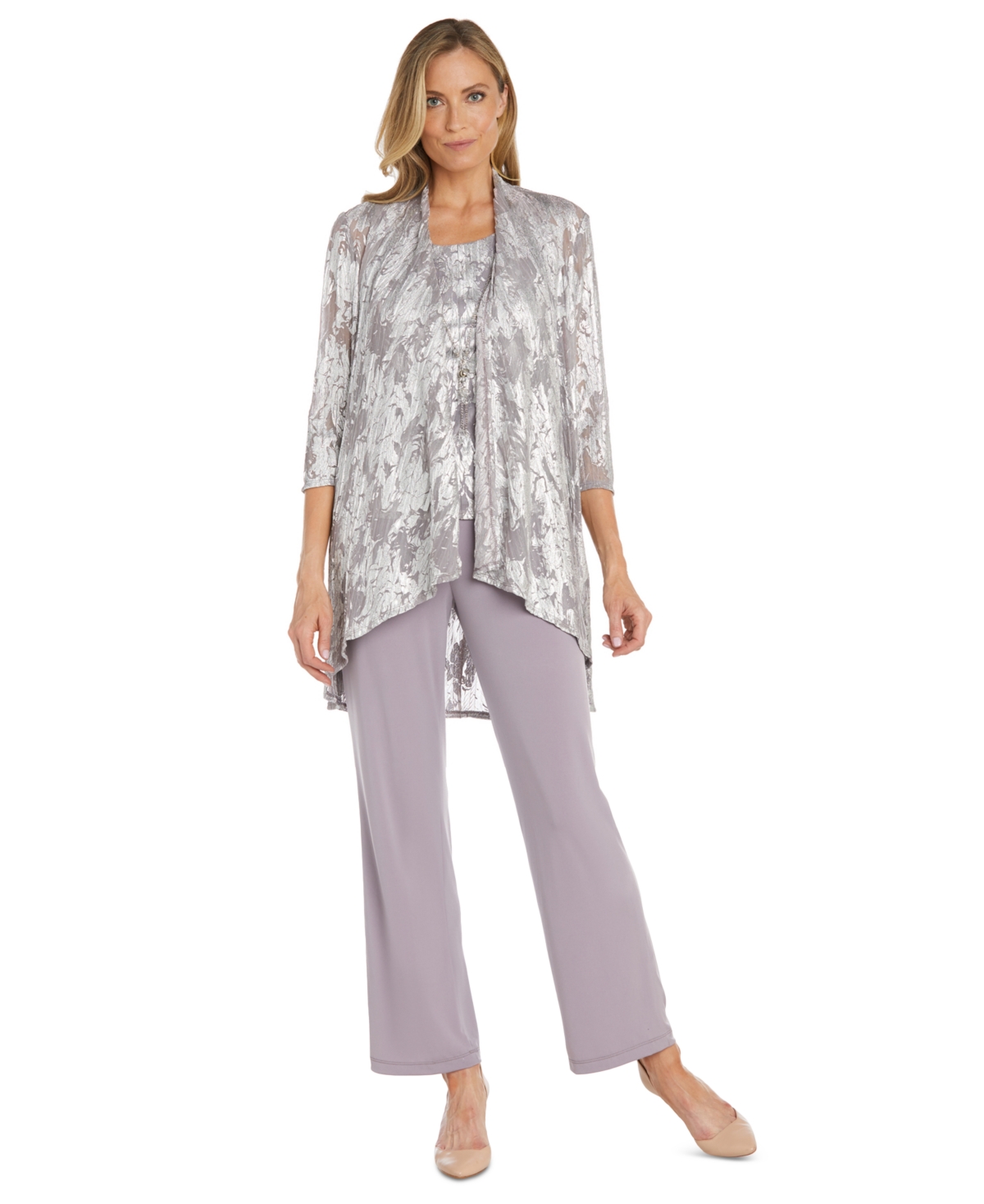 R & M Richards Women's 3-pc. Metallic Jacquard Jacket, Tank Top & Pant Set