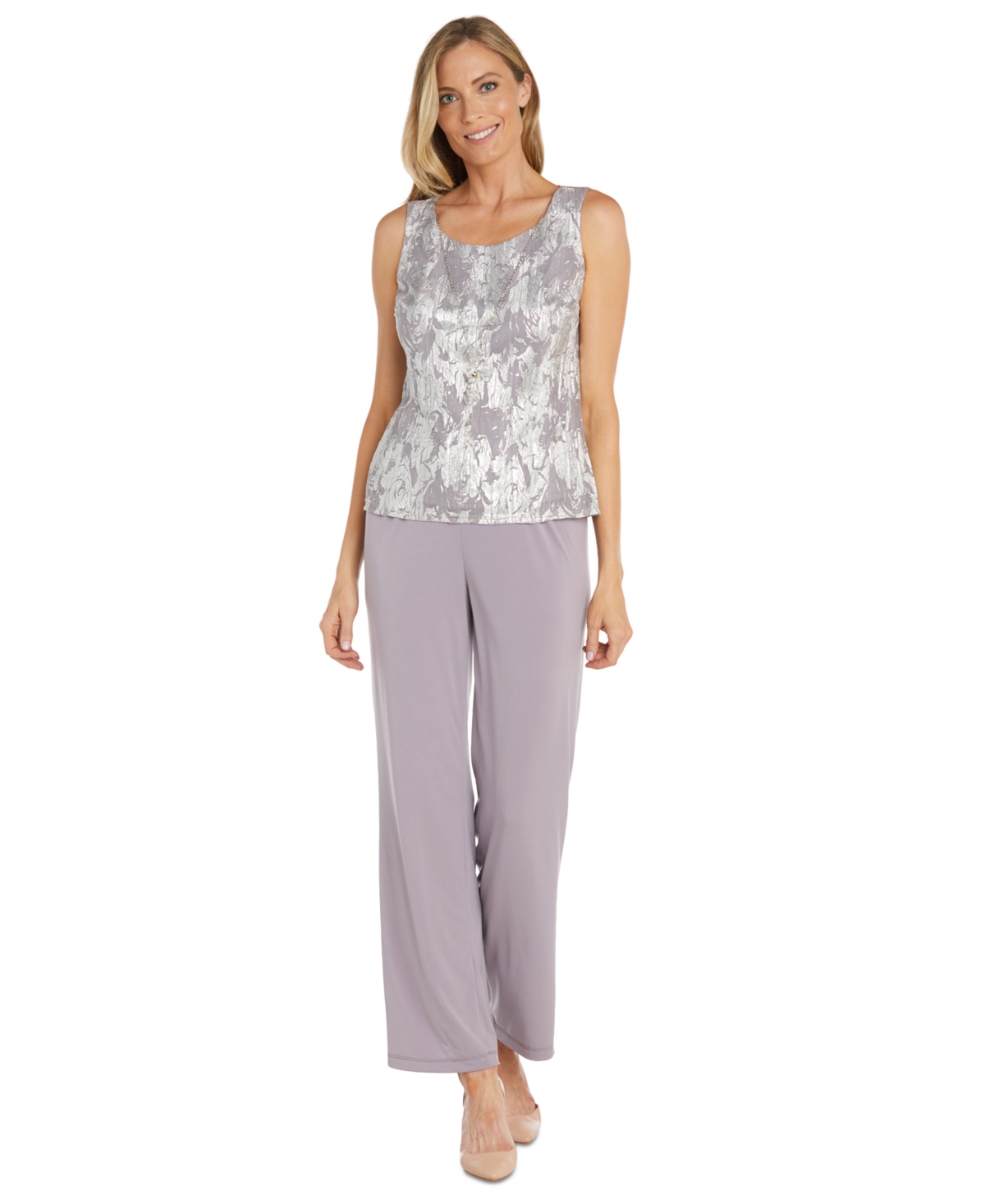 R & M Richards Women's 3-pc. Metallic Jacquard Jacket, Tank Top & Pant Set