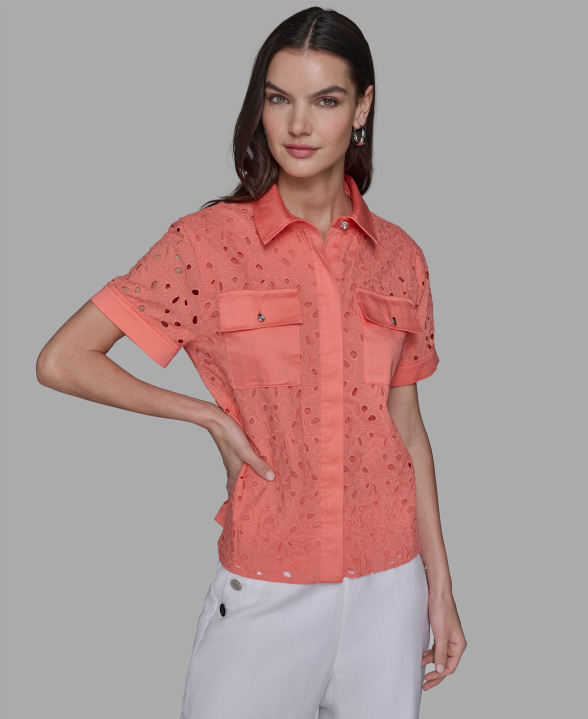 Karl Lagerfeld Karl Lagereld Paris Petite Eyelet Button-front Blouse