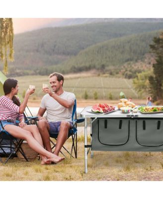 Folding Camping Table Aluminum Height Adjustable w/ Storage Organizer