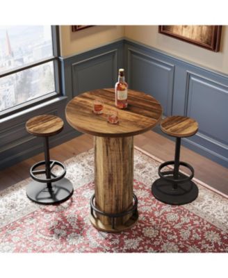 3Pc Metal Industrial Bistro Set with Round Pub Table and 2 Barstools