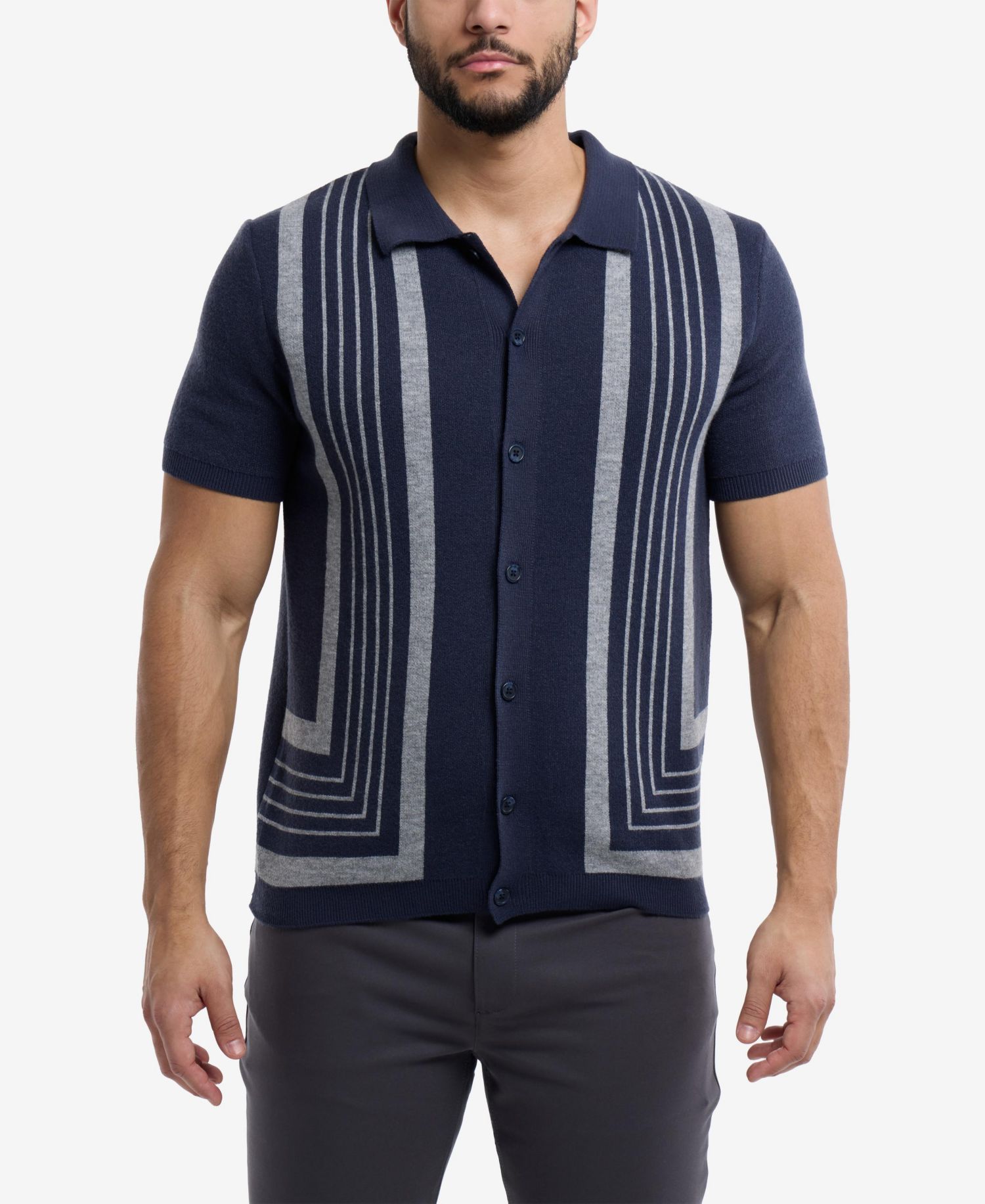 Men's Stripe Short Sleeve Sweater Polo Shirt