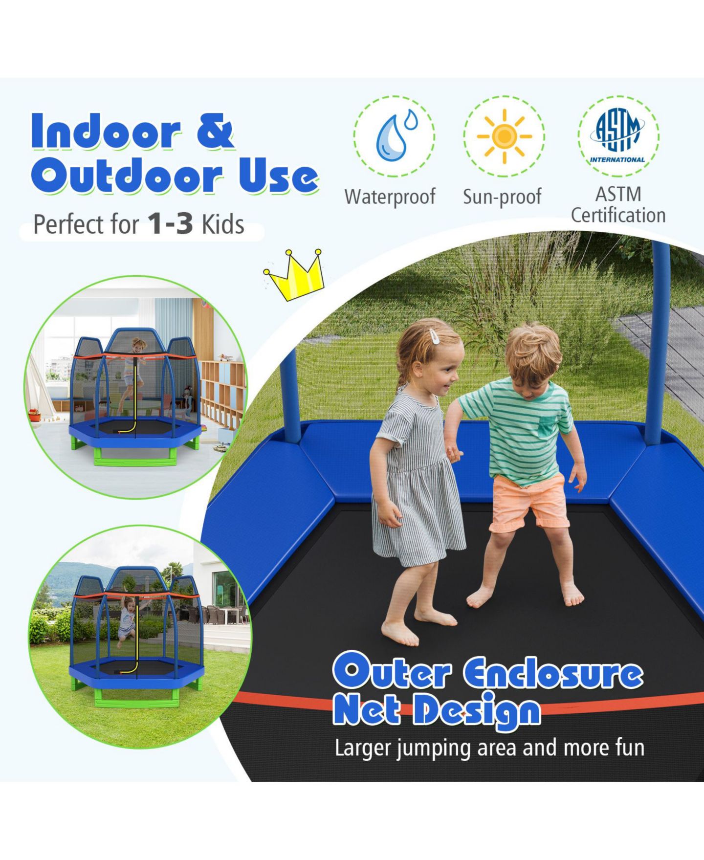 Детская игрушка Mecale 7 Feet Recreational Safety Net Trampoline, 1-3 Players, Ages 3+, цвет: Синий — фото 7