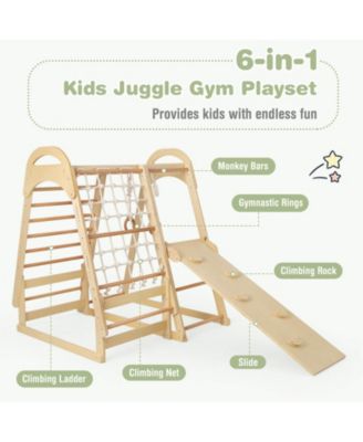 6-in-1 Wooden Kids Indoor Playground with Slide Climbing Net