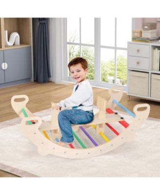 4-in-1 Multifunctional Wooden Climbing Toys with Rocker and Crawling Tunnel
