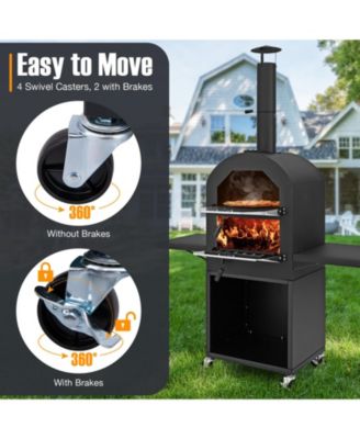 Outdoor Pizza Oven with Protective Cover and Grill Racks and Built-in Thermometer