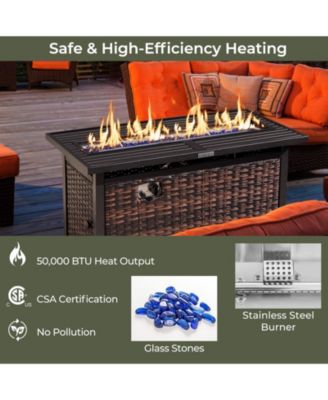 Propane Rattan Firepit Table with Glass Stones and Protective Cover