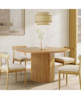 Round Dining Table, Wood Kitchen Table for Dining Room, 47 inch Dinner Table 4 People, Dining Room Table with Heavy Duty Pedestal Base