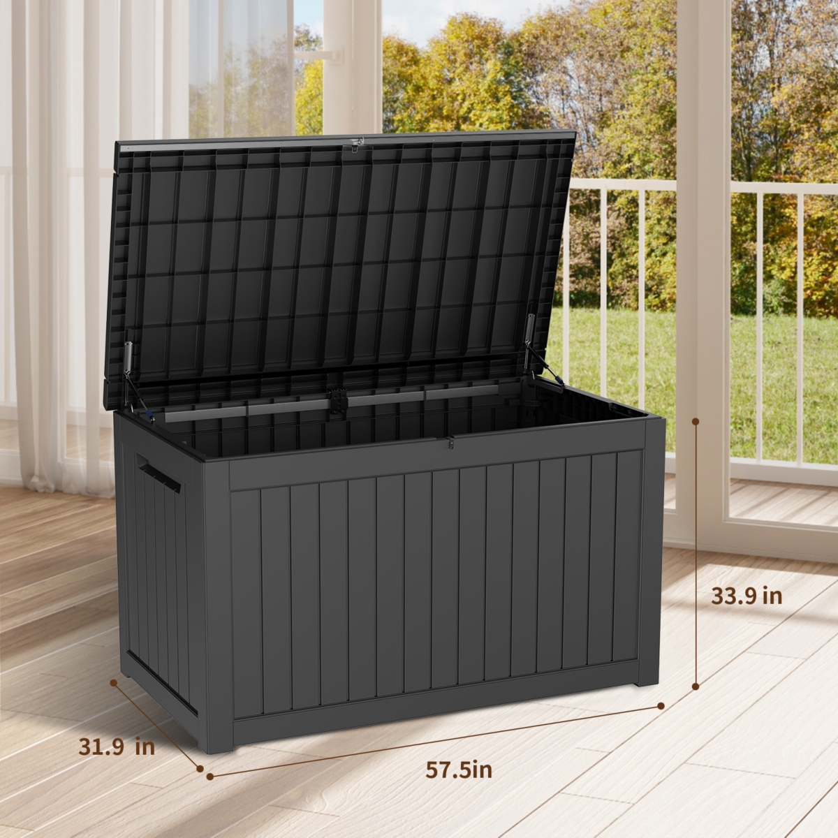 230 Gal. Black Resin Outdoor Storage Deck Box, Waterproof Large Outdoor Storgae Box