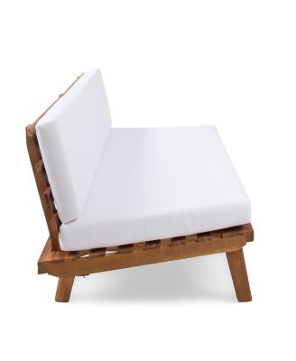 Indoor Minimalist Acacia Wood Right-Sided Sofa with White Cushions, Sandblast Finish