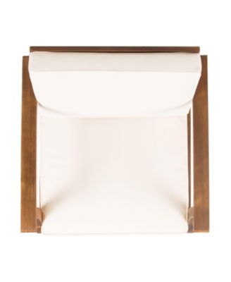 Acacia Wood Outdoor Lounge Chair with Cream White Cushion, Slat Panel Design Frame and Water-Resistant Cushion