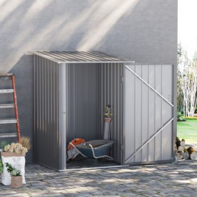 3.3ft x 3.4ft Outdoor Storage Shed Galvanized Metal Utility Garden Tool House Lockable Door Gray