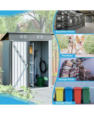 3.3ft x 3.4ft Outdoor Storage Shed Galvanized Metal Utility Garden Tool House Lockable Door Gray