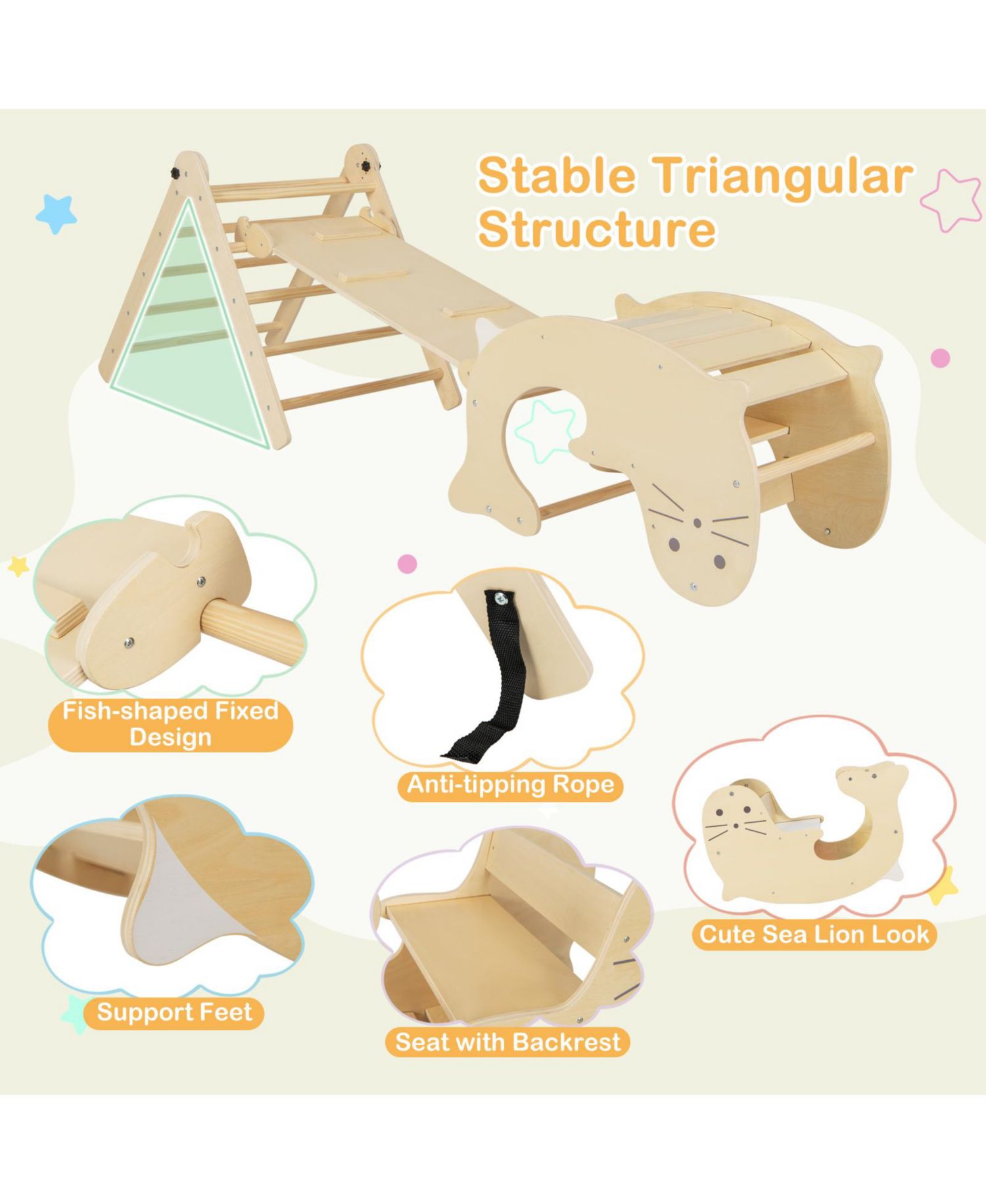 Ages 3+ 7-in-1 Height-Adjustable Indoor Climbing Gym with Reversible Ramp