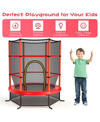 55 Inch Kids Recreational Trampoline Bouncing Jumping Mat with Enclosure Net