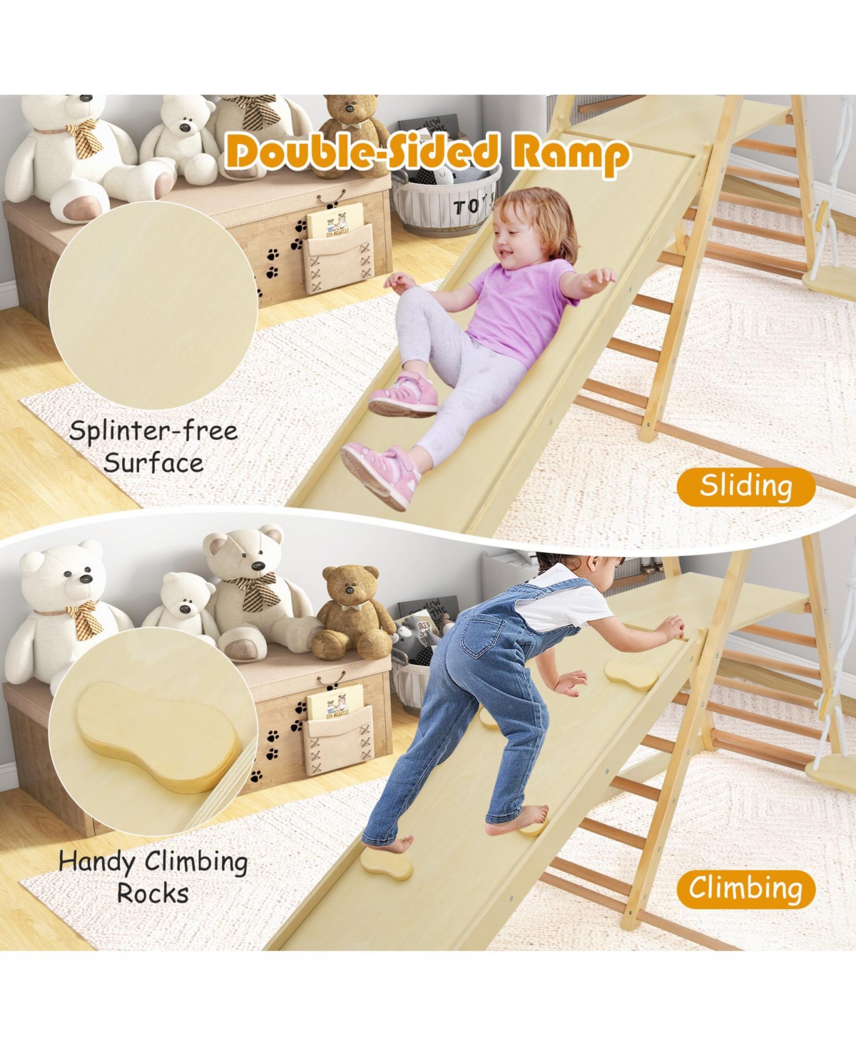 5-in-1 Indoor Jungle Gym Foldable Climber Playset with Fun Slide and Adjustable Swing