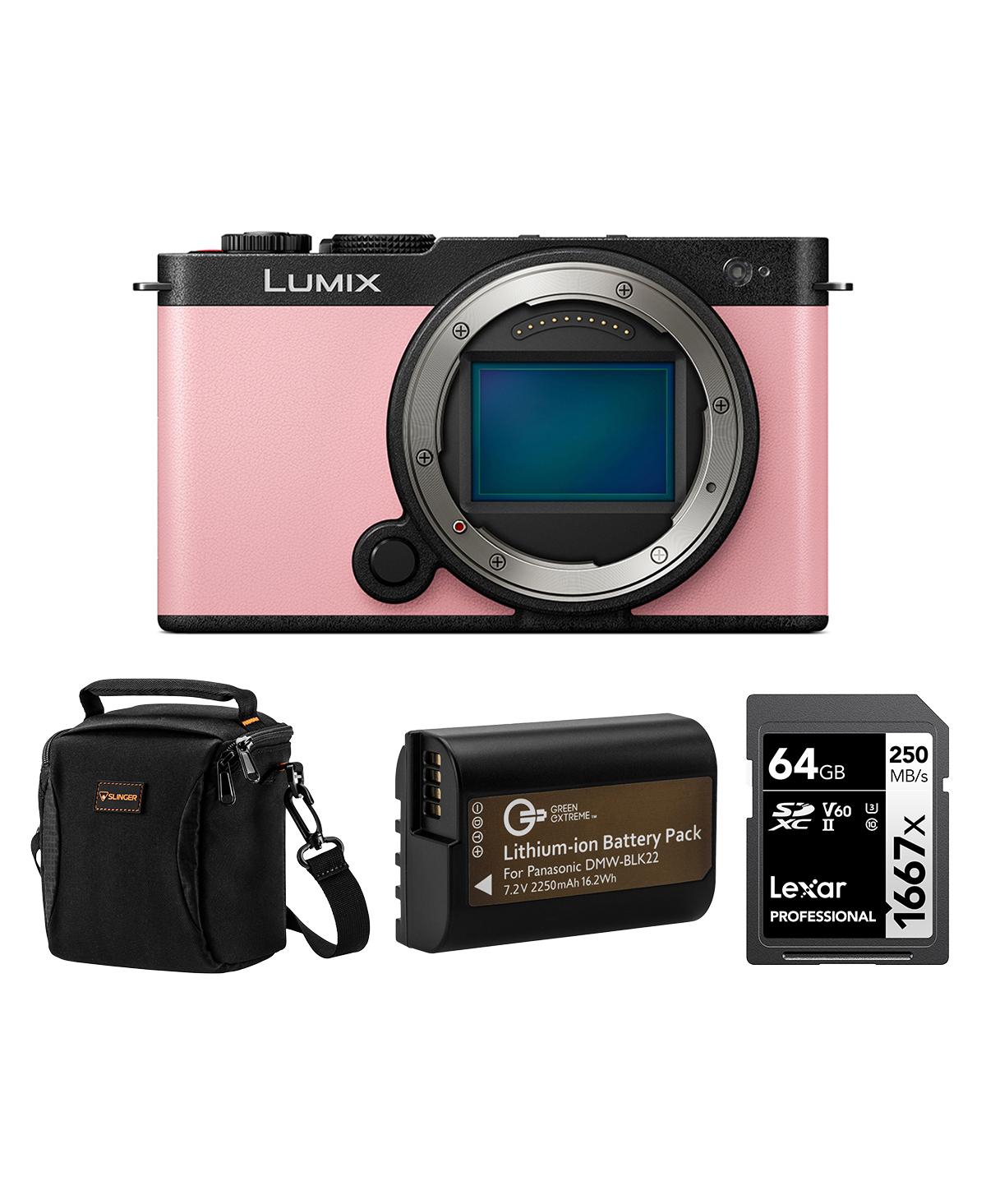 Panasonic Lumix S9 Mirrorless Camera, Pink, Bundle with Silver Series Professional 1667x 64GB Uhs-ii Sdxc Memory Card, Alpine 120 Multi-Device Shoulde