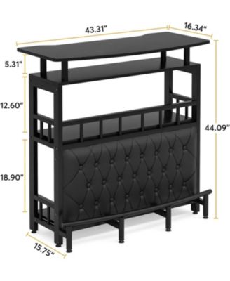 Home Bar Unit for Liquor, 44-Inch Bar Height Table with Storage, Black Entertainment Pub Table for Kitchen, Balcony, Basement