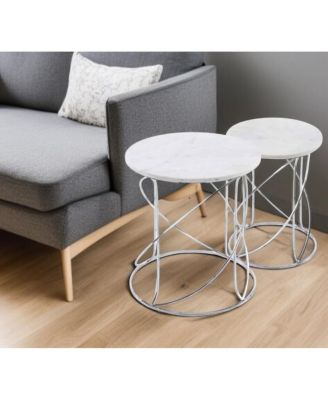 Contemporary Marble Round Accent Table for Living Room-Set of 2