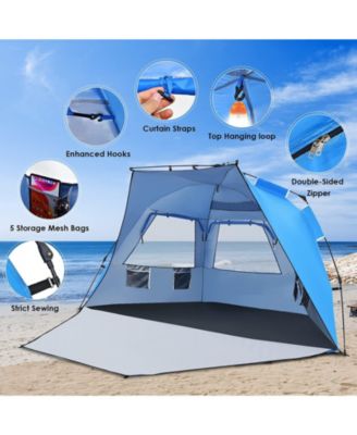 3-4 Person Easy Pop Up Beach Tent UPF 50+ Portable Sun Shelter