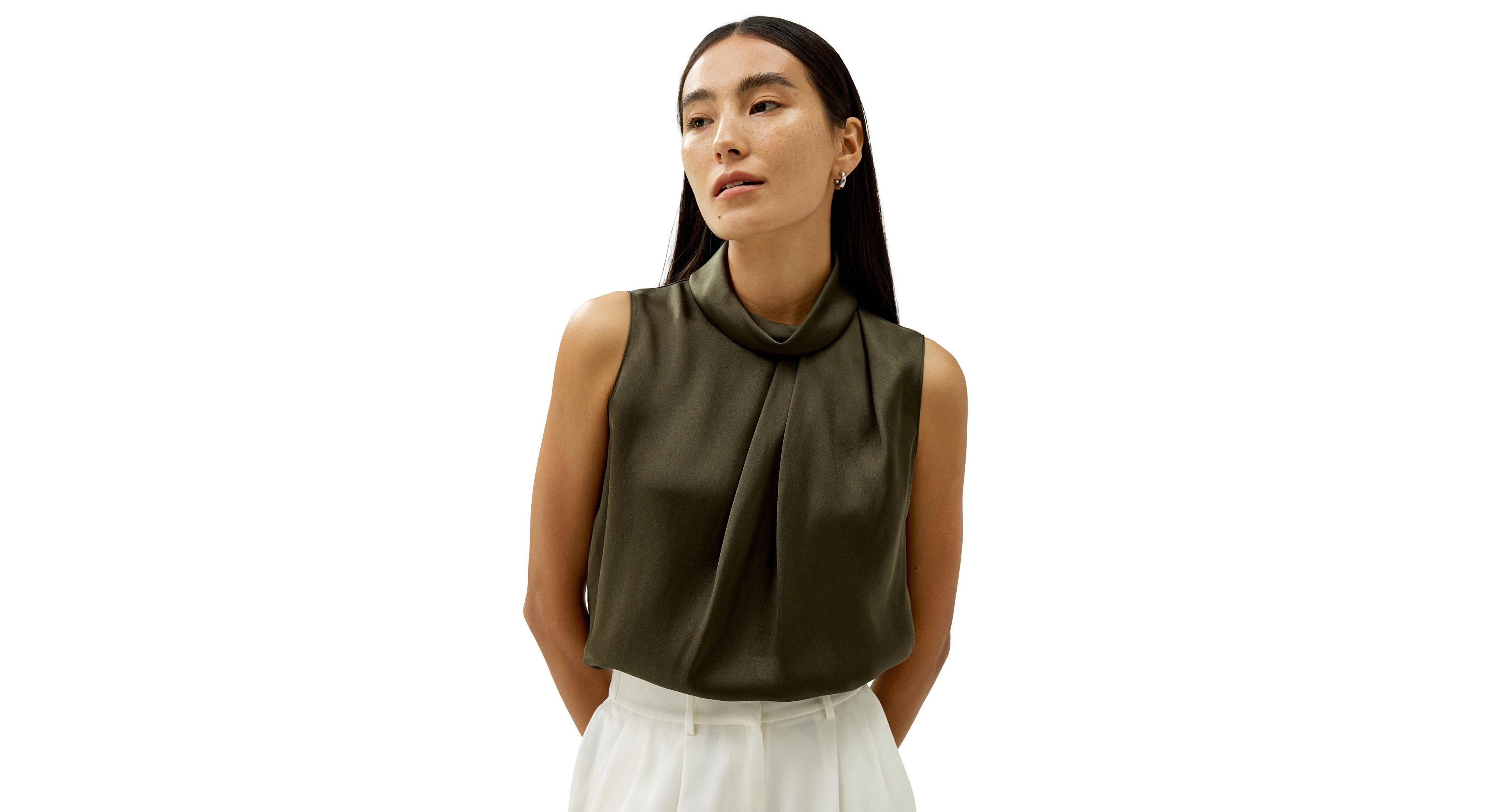 Lilysilk Women's Asymmetrical Sleeveless Cowl Neck Top