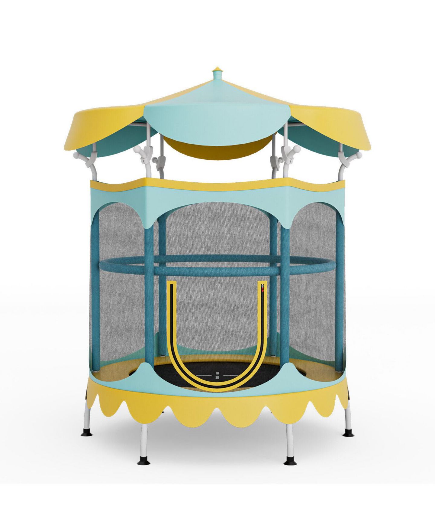 Детская игрушка Mecale 64 Inch Trampoline with Safety Enclosure Net and Detachable Canopy, Ages 3+, цвет: Синий — фото 1
