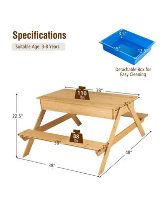 3 in 1 Kids Picnic Table Wooden Outdoor Water Sand Table w/ Play Boxes