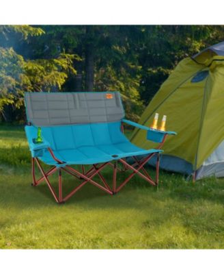 3 Person Folding Camping Chair with 2 Cup Holders Cotton Padding & Storage Bag