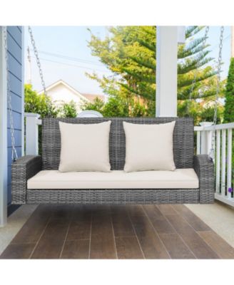 2-Person Patio PE Wicker Hanging Porch Swing Bench Chair Cushion 800 Pounds