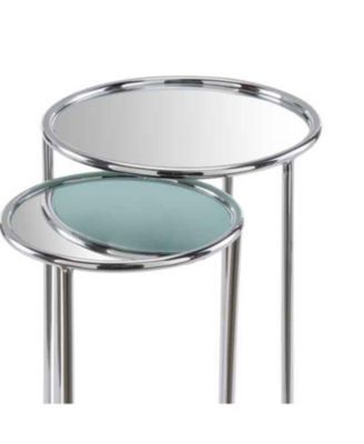 Glam Round End Table with Aluminum Frame and Mirrored Surface