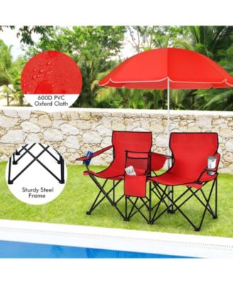 Portable Folding Picnic Double Chair With Umbrella