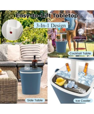 3-in-1 Portable Cooler Bar Table with Bottle Opener and Lift Top Lid for Camping Poolside