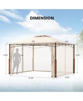 12 x 10 Feet Outdoor Patio Gazebo with Netting and 2-Tier Canopy Roof