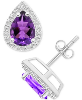 Macy's - Lab-Created Emerald (1-1/3 ct. t.w.) & Lab-Created White Sapphire Pear Halo Stud Earrings in 10k Gold