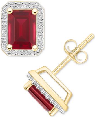 Macy's - Gemstone & Created White Sapphire Halo Stud Earrings (1/4 ct. t.w.) in 10k Yellow Gold