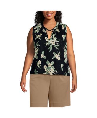 Women's Plus Size Linen Blend Notch Neck Swing Tank Top