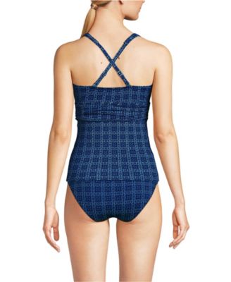 Women's Long V-Neck Plunge X Back Tankini Top