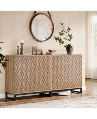 Sideboard Buffet Cabinet with Storage, 57.5" Farmhouse Coffee Bar Cabinet with 4 Doors & Shelves, Set of 2 Wood Credenza Buffet Table