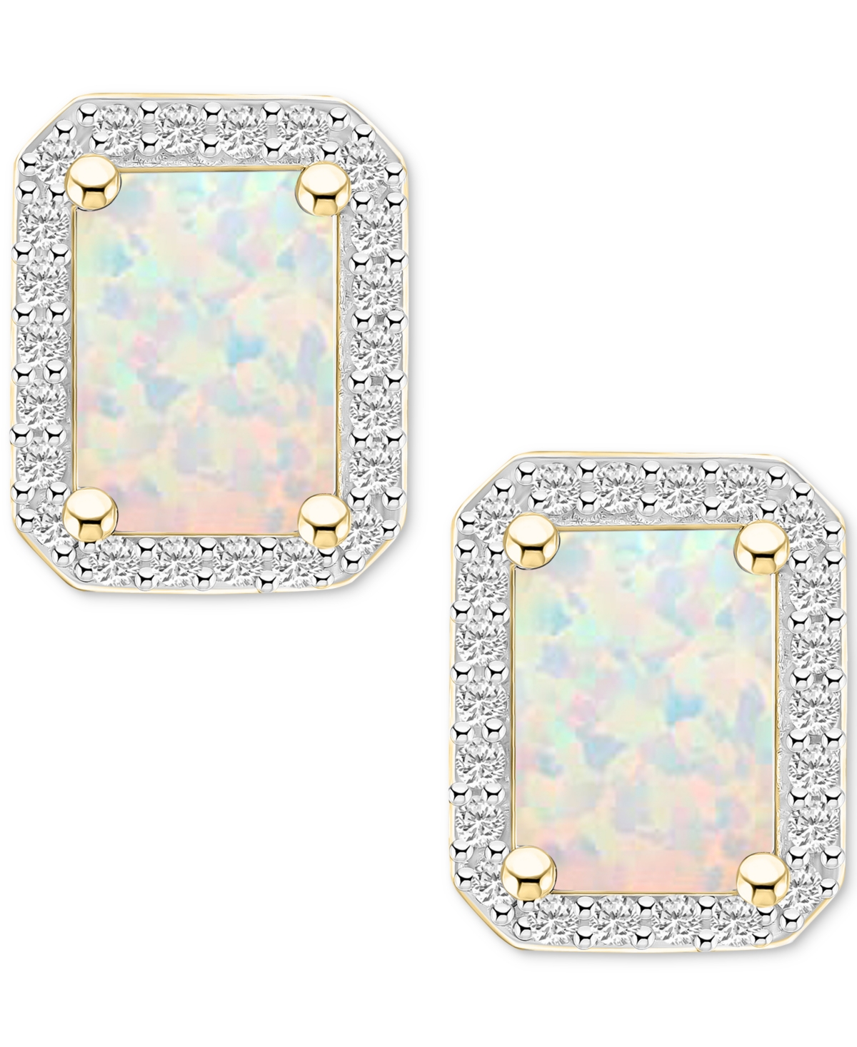 Macy's Gemstone & Created White Sapphire Halo Stud Earrings (1/4 Ct. T.w.) In 10k Yellow Gold In Multi