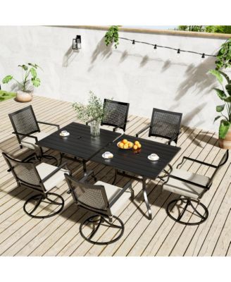 8-Piece Metal Outdoor Patio Dining Set with Square Table with 1.65 in. Umbrella Hole and Swivel Chairs