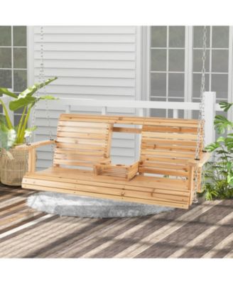 5 Feet Porch Swing Chair with Adjustable Chains and Foldable Cup Holders