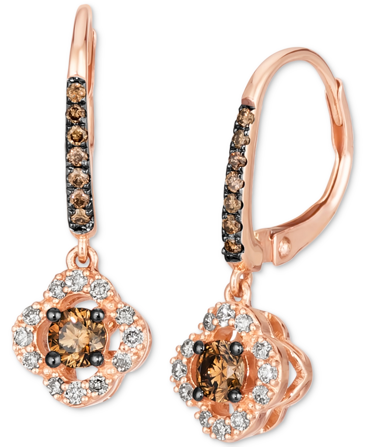 Le Vian Chocolate Diamond & Nude Diamond Flower Halo Drop Earrings (5/8 Ct. T.w.) In 14k Rose Gold