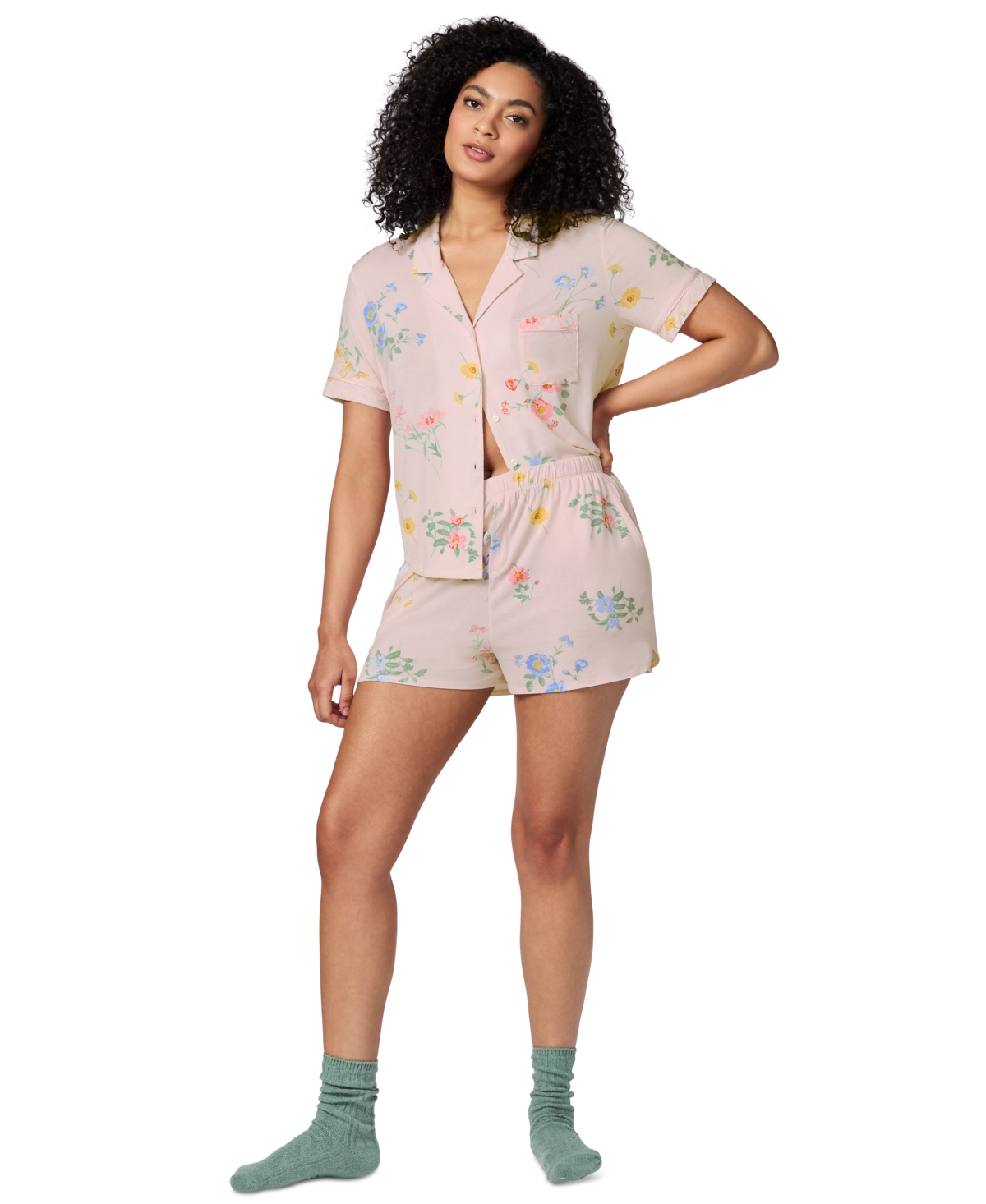 GapBody Women's Notched-Collar Short Pajama Set - Blue Floral
