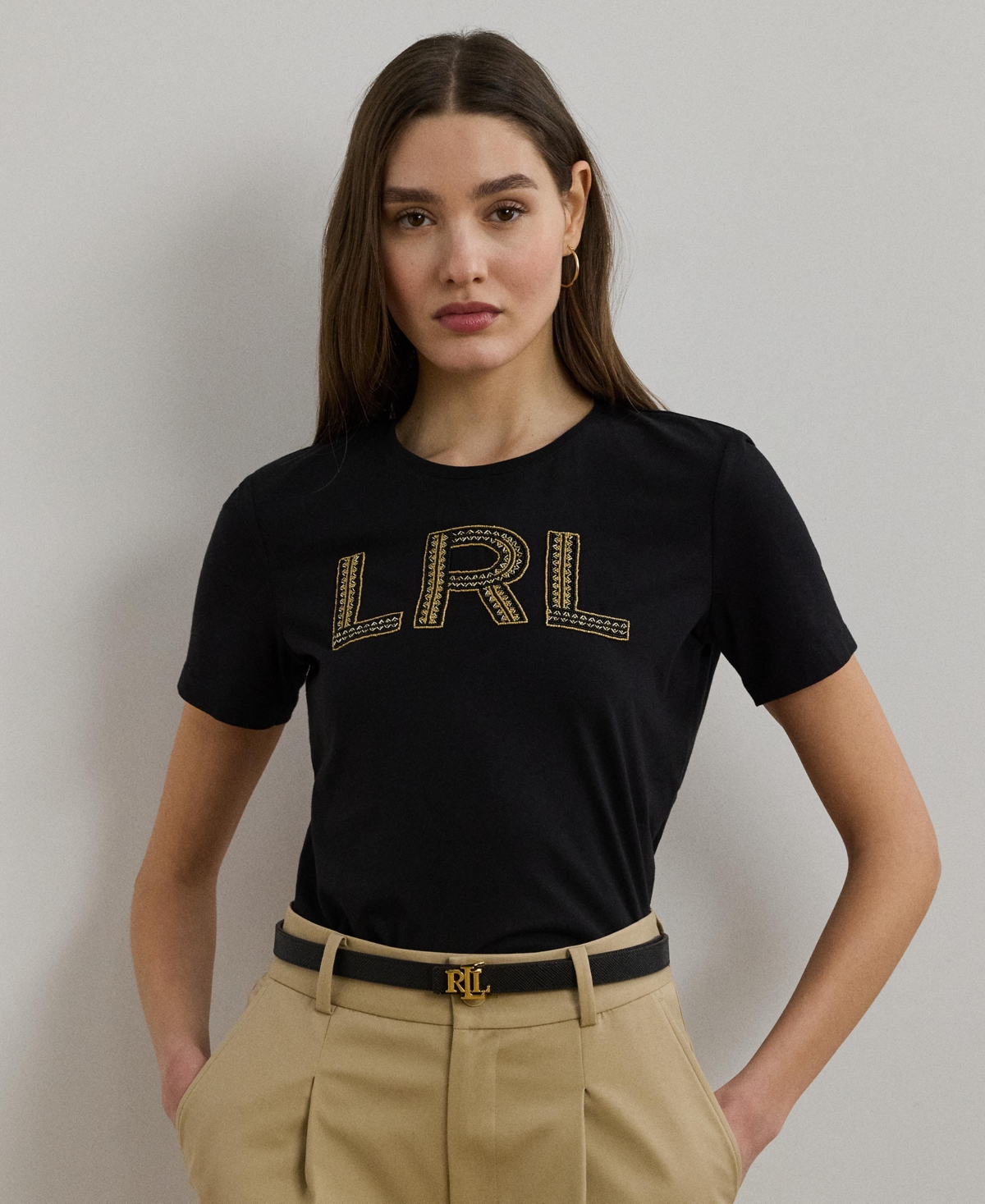 Women's Beaded-Logo Cotton Jersey Tee - Birch Tan