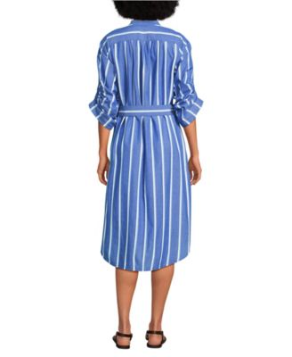 Women's Poplin Oversized Puff Sleeve Midi Shirt Dress