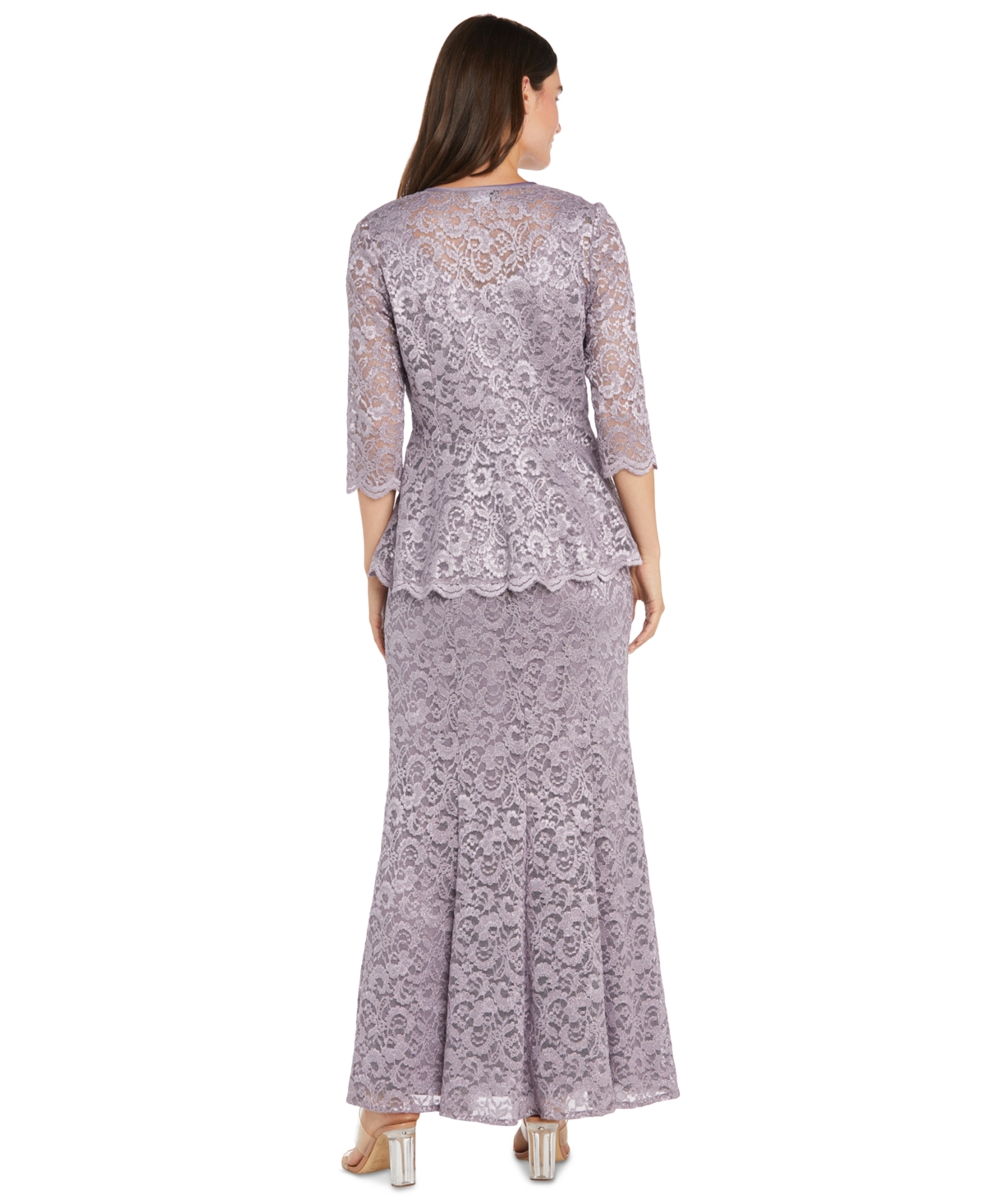 R & M Richards Petite 2-pc. Metallic-lace Gown & Jacket Set In Gray