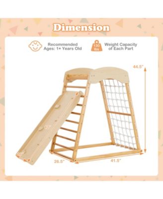 6-in-1 Jungle Gym Wooden Indoor Playground with Double-Sided Ramp and Monkey Bars