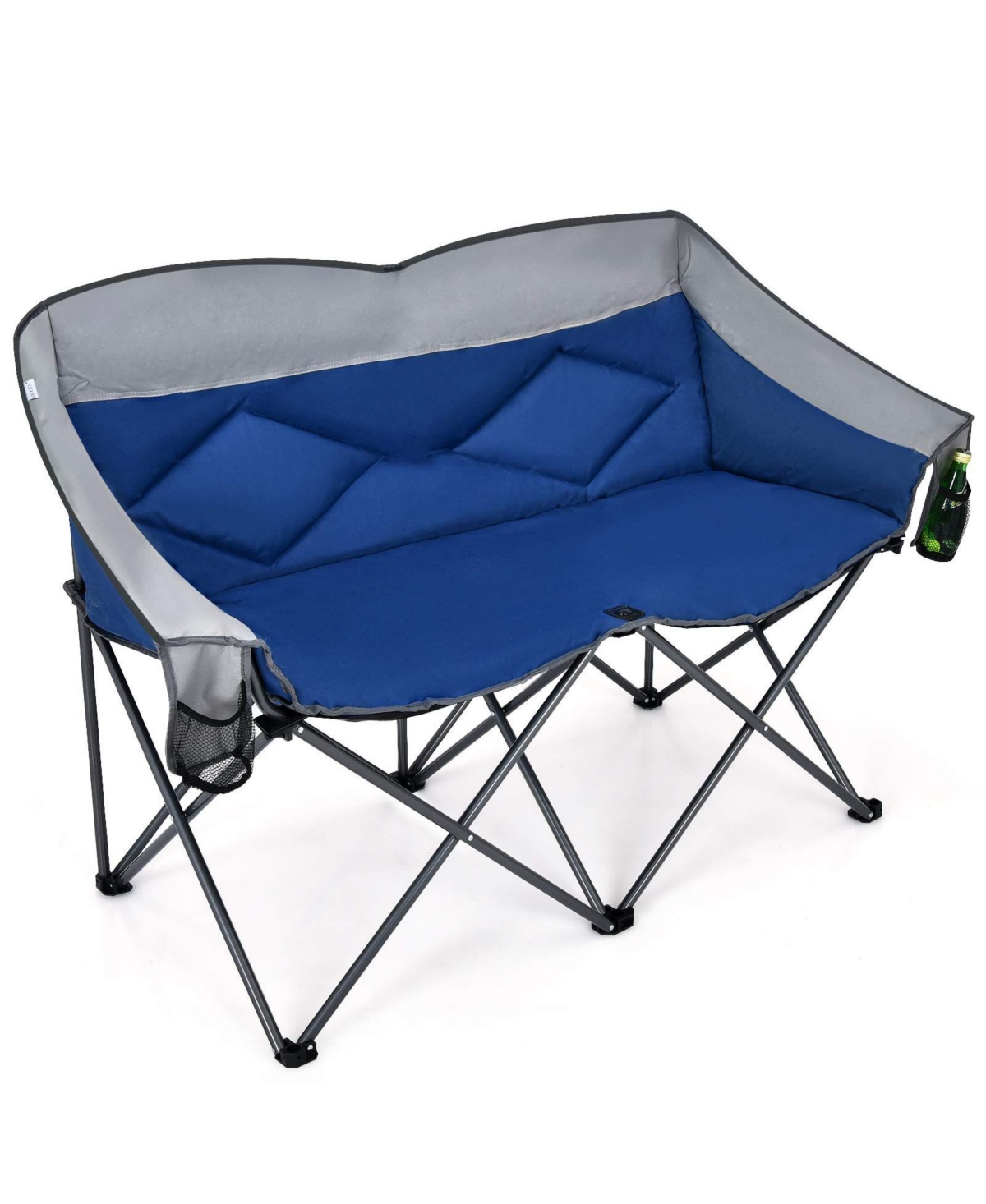 Folding Camping Chair with Bags and Padded Backrest - Blue