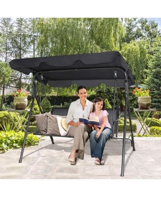 3 Person Steel Frame Patio Swing with Polyester Angle and Adjustable Canopy